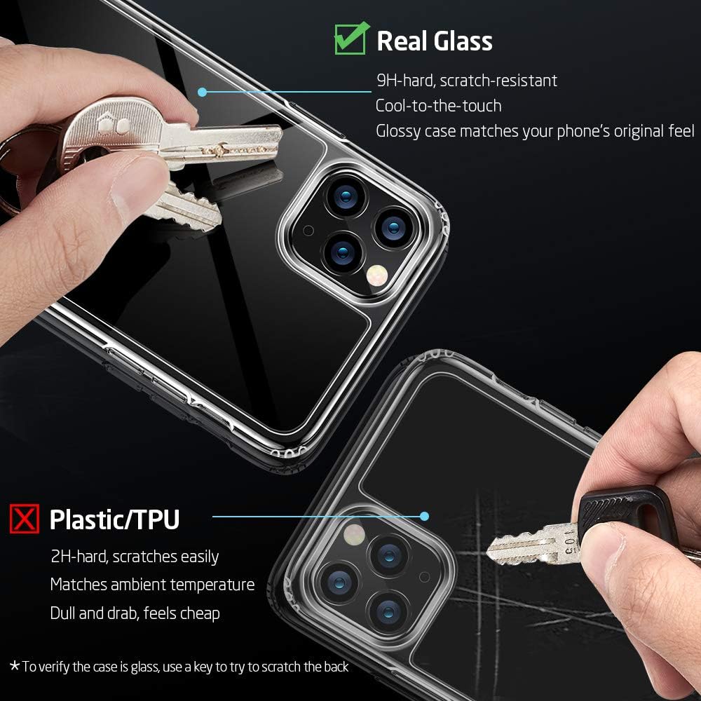 ESR Mimic Designed for iPhone 11 Pro Max Case, 9H Tempered Glass Back Cover with TPU Frame Scratch-Resistant Soft Bumper Shock Absorption Protective Case for iPhone 11 Pro Max, Black
