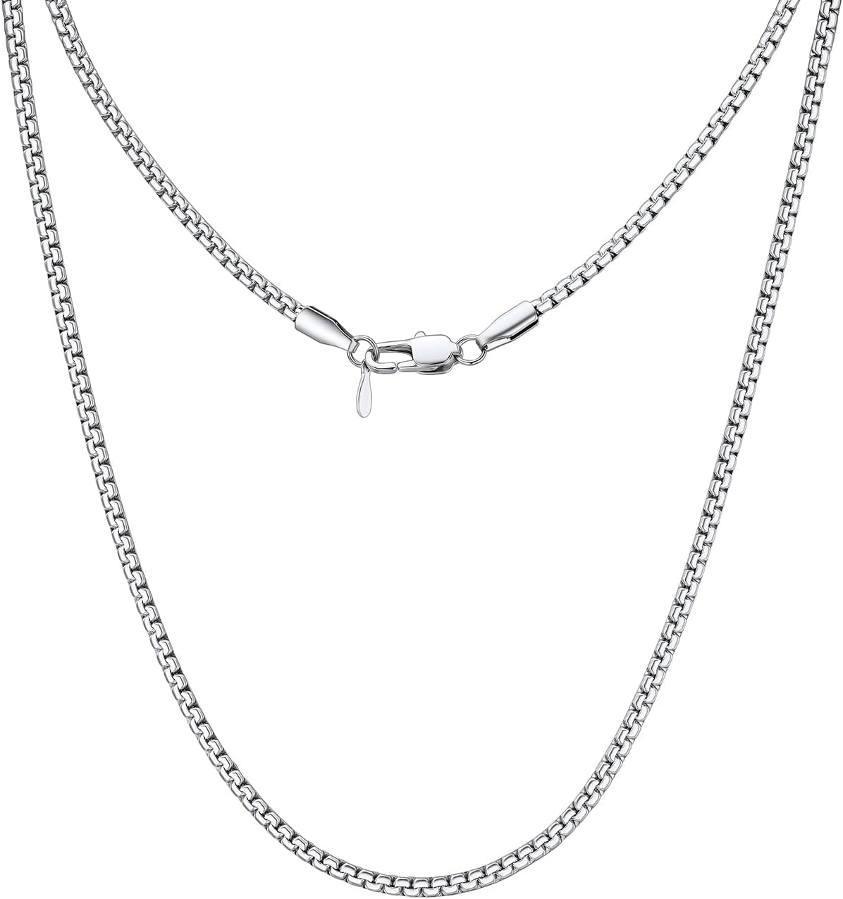 ChainsHouse Flat Box Chain Necklace Men, 2/4/6/8mm Round Link Chain Necklaces, Stainless Steel/Black/14K Gold Plated Mens Jewelry, 14"-30" Length, Come Gift Box