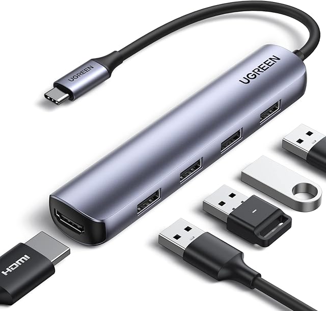 UGREEN USB C Multiport Adapter USB C Hub HDMI Ultra Slim with 4 USB 3.0 Ports for Data Transfer 4K HDMI Output Compatible with Macbook Pro Macbook Air iPad Pro XPS and More