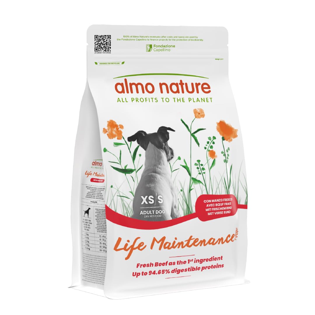 Almo Nature Life Maintenance Cibo Secco per Cane XS-S al Manzo 2 kg Crocchette Complete per Cani Adulti di Taglia Piccola