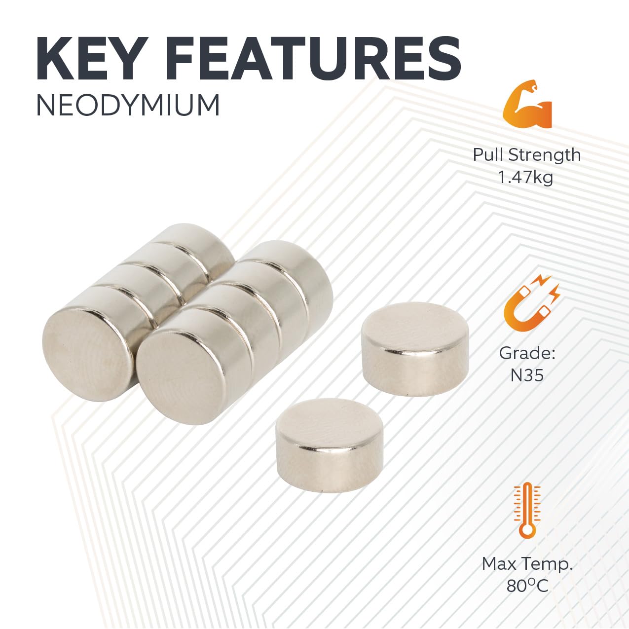N35 Maget de Néodyme - 8mm de diamètre x 4mm D'Épaisseur - 1,47kg de Traction - Pack de 100
