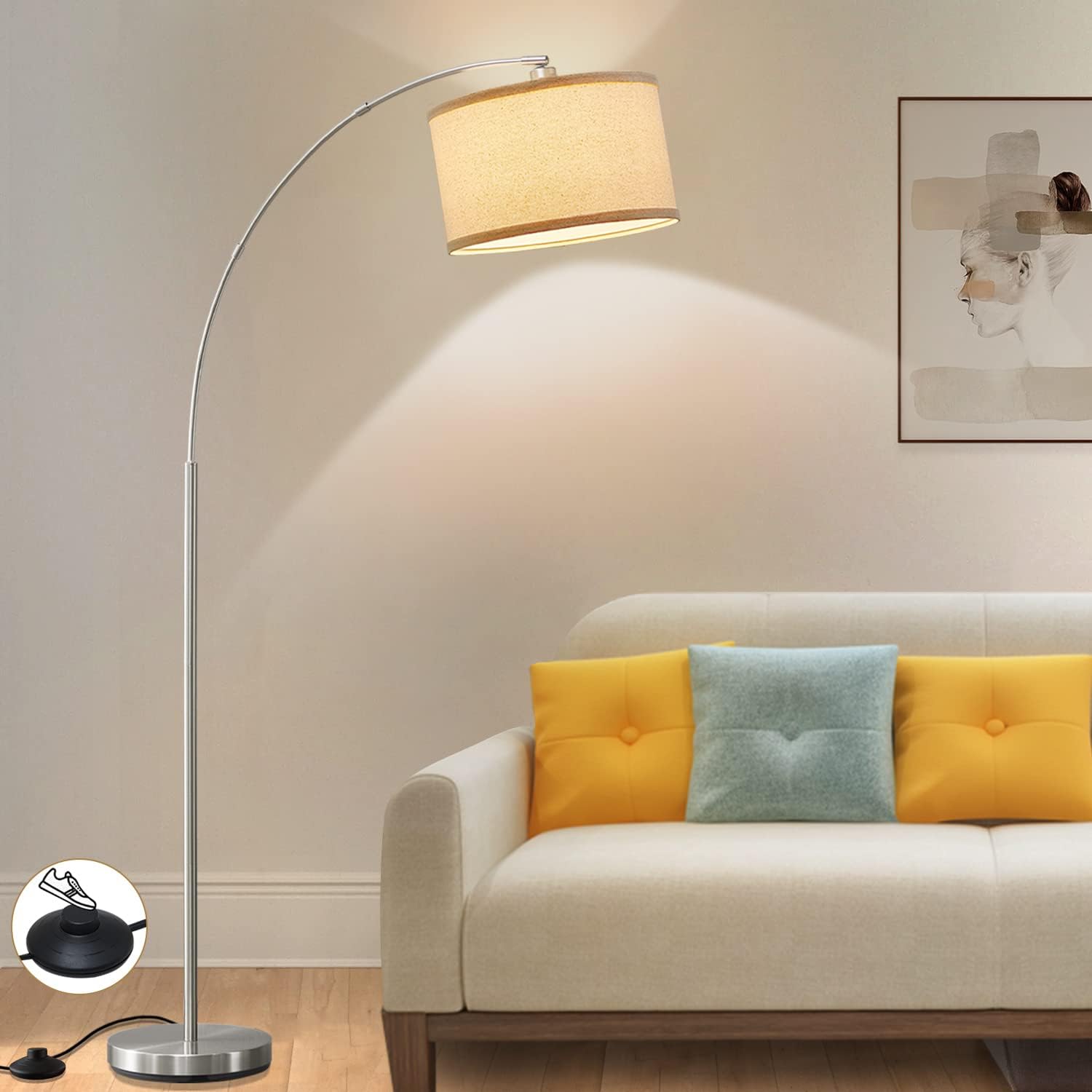 Arc Floor Lamps for Living Room, Silver Modern Floor Lamp