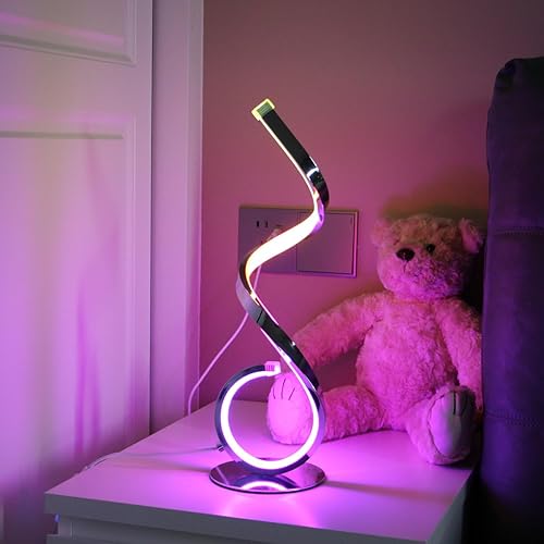 Miniatura 7 de Lámpara de mesita de noche RGB, lámpara de mesita de noche moderna regulable, lámpara de mesa LED creativa en espiral colorida para dormitorio, sala