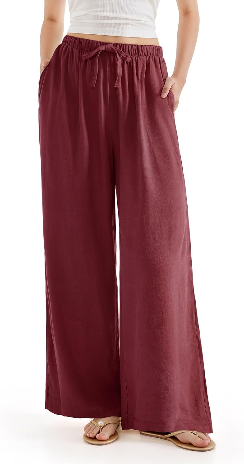 SUUKSESS Women Wide Leg Linen Pants with Pocket High Waisted Lounge Palazzo Pant