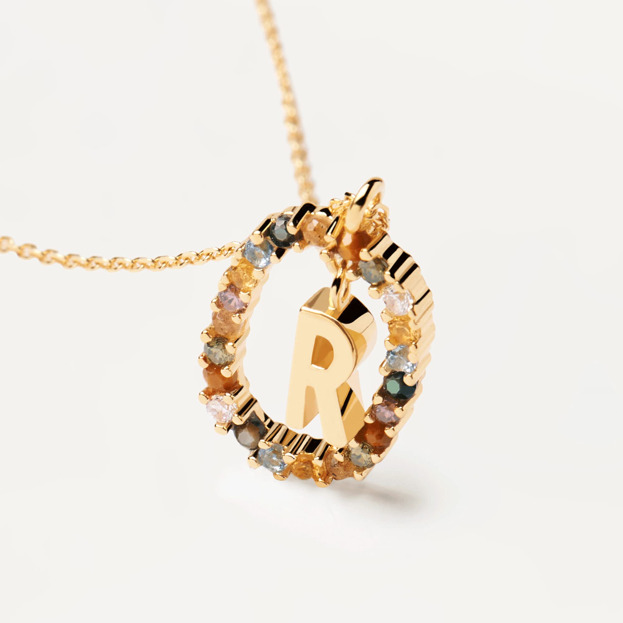 PDPAOLA - Collana con lettera R, in argento Sterling 925, placcato oro 18 carati, gioiello da donna