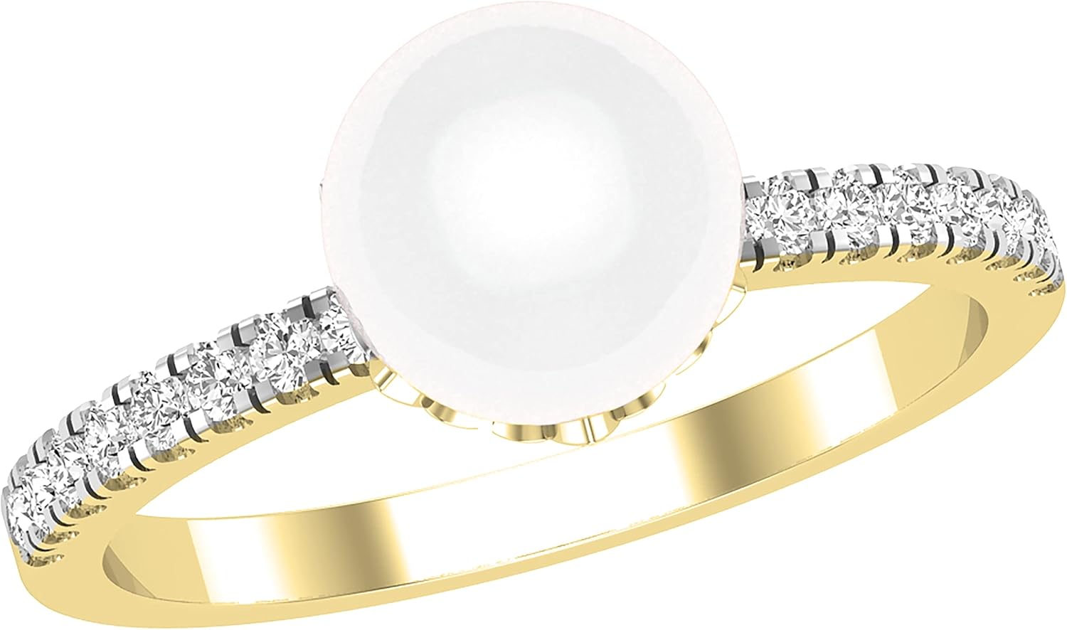 Dazzlingrock Collection 8MM Round White Cultured Freshwater Pearl & 0.20 Cttw Lab Grown White Diamond Charming Modern Dainty Engagement Ring for Her, Available in 10K/14K/18K Solid Gold