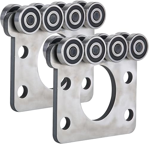 Miniatura 45 de Rodillos de 2 carros de rueda. Montaje de carro de rodamientos. La parte superior del carro tiene espacio para tornillos de ajuste, lo que permite