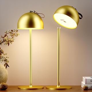 DEELUX 2 Stück Akku Tischlampe Kabellos Dimmbar,3000K Metall IP44 Gold