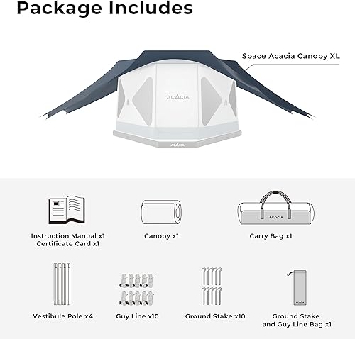Miniatura 8 de ACACIA Toldo para 4 personas para sistema de campamento Space Acacia, PU2000 Lona impermeable para campamento de 4 estaciones, lona resistente al