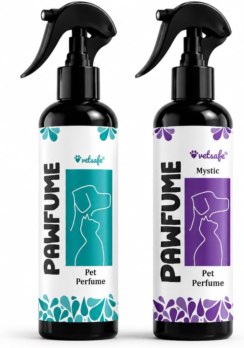 VetSafe Pet Perfume 200 ml (Pack of 2) - Long-Lasting Fragrance Spray for Dogs and Cats, Odour Eliminator, Grooming Essential, fresh Baby love and MysticScent
