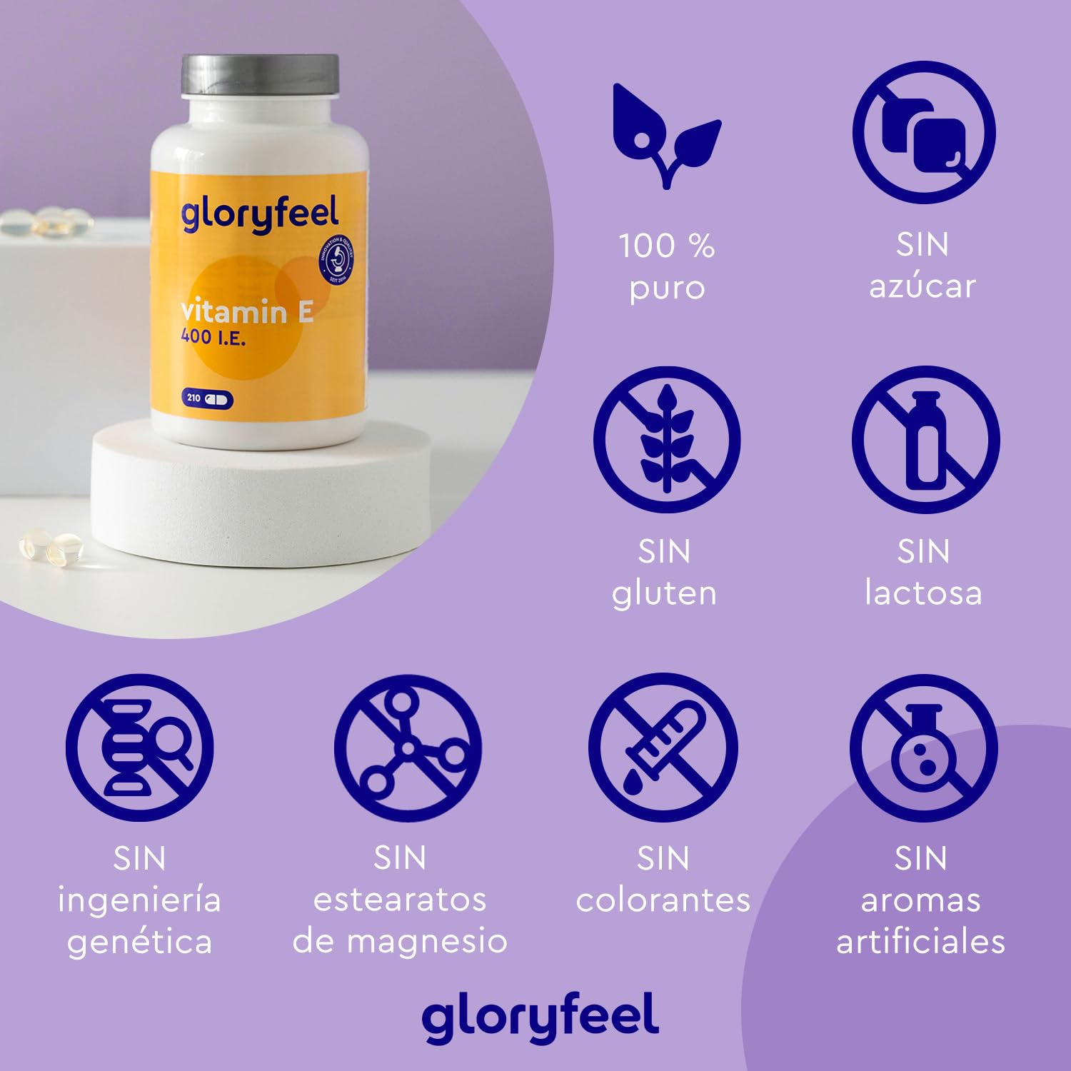 Vitamina E 400UI - 210 Cápsulas (Para 7 meses) - Antioxidante de D-α-tocoferol (la forma más Bioactiva de Vitamina E) - Protege las celulas del estres oxidativo* - Probado en laboratorio