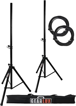 Gearlux Lightweight Tripod Speaker Stands with Carrying Case and Speaker Cables, Maximum Height 70.8 Inches, Load Capacity 110 Pounds