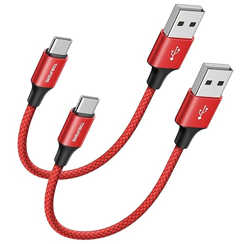 Vista 8 de Cable USB C corto de 1 pie, paquete de 2, carga rápida de 3A, cable de carga USB A a USB C trenzado para Samsung Galaxy S24 S23 S22 S21 S20 S10 S9