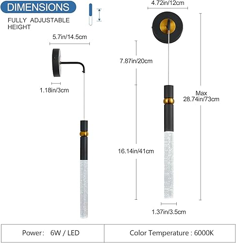 Miniatura 7 de Moderno apliques de pared de cristal, juego de dos lámparas de pared de color negro dorado, lámparas de montaje en pared de tocador de cristal para