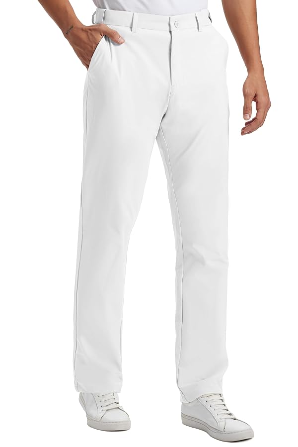 Mens Golf Pants Lightweight Quick Dry with Anti-Slip Back Waist Strip Work Dress Pants 30"/32"/34" Stretch Casual Slacks Trousers with 4 Pockets36W/32L-white by ZOOXING - Used condition - US$29.99