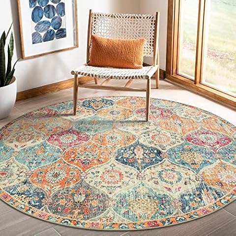 Lahome Moroccan Trellis Washable Round Area Rug Cover