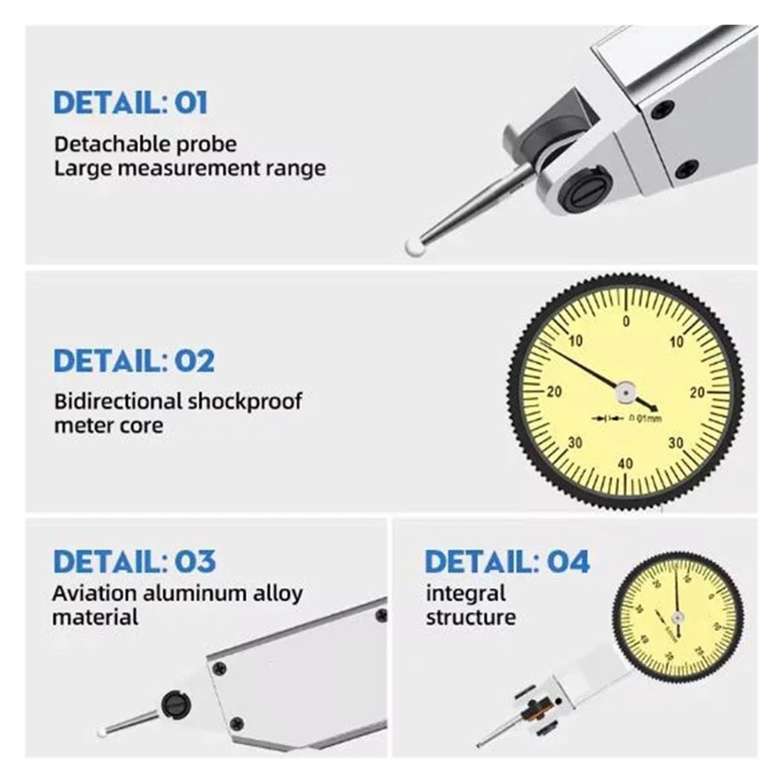 Indicateur à cadran, Petit indicateur de Table d'étalonnage haute précision 0.01mm, levier à cadran, matériau en acier, 1 pièce(0-0.2mm 0.002mm)