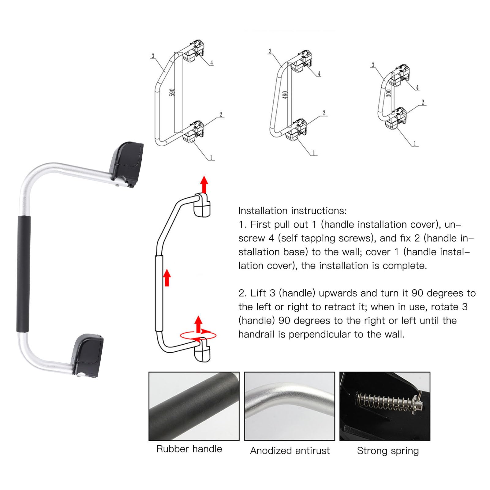 Wohnmobil-Handlauf, Verriegelbar, Klappbarer Wohnmobil-Eingangstürgriff, Haltegriff aus Aluminiumlegierung, Sicherer Einstiegshilfe-Handlauf für Wohnmobil-Reiseanhänger