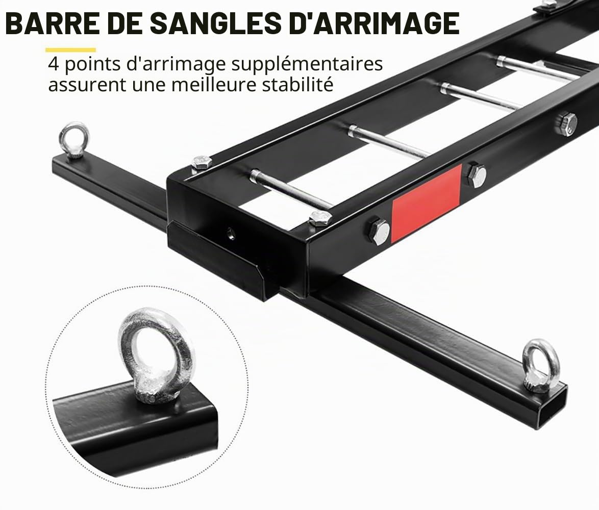Support pour moto pour crochet de remorquage de voiture, capacité 227 kg, hauteur réglable et arrêt roue avec rampe, solution de transport sécurisée