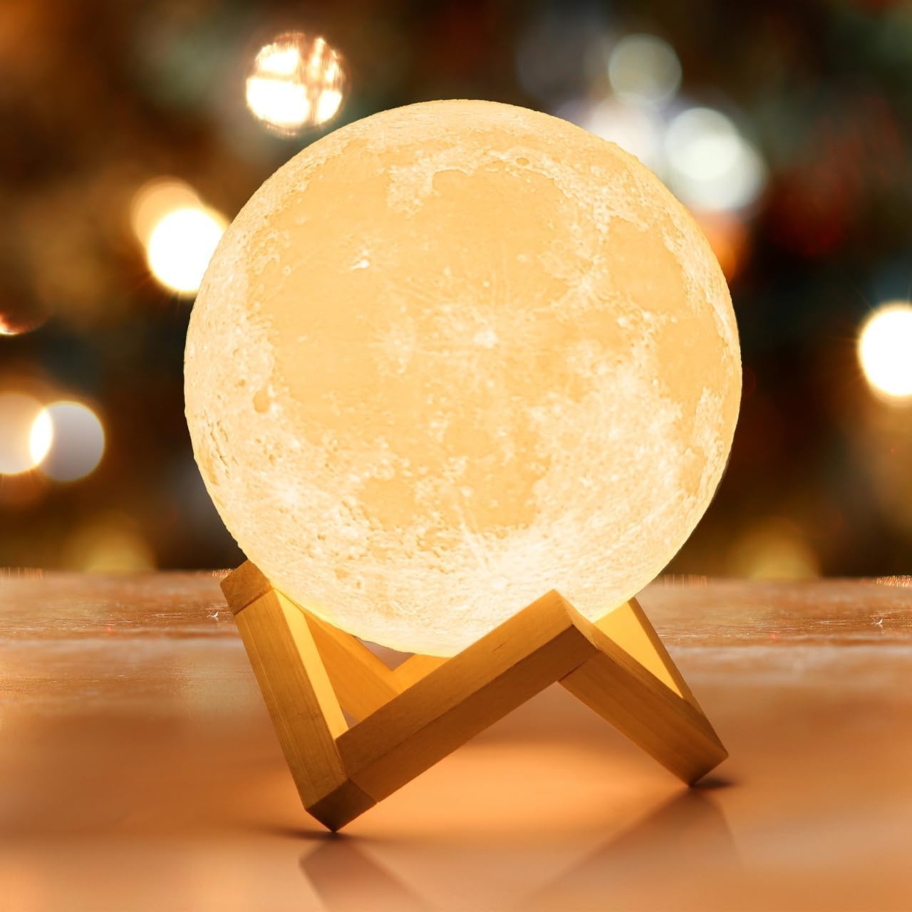 Mydethun Moon Lamp 3D Night Light - Valentine Gifts for Women, Mom & Kids, 5.9' Table Decor w/Wooden Base, Bedroom Decor w/Touch-Dimmable & USB Rechargeable, Dual-Color White/Warm Yellow