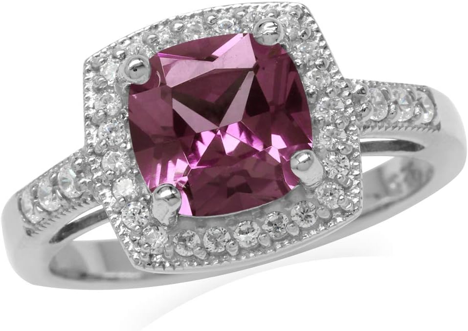 Silvershake 8MM Cushion Shape Gemstone White Gold Plated or Yellow Gold Plated 925 Sterling Silver Halo Engagement Ring Jewelry for Women - Image 3