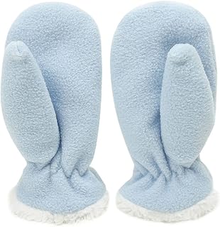 Guantes de invierno para niñas, de forro polar, color sólido, cálidos y gruesos, guantes de punto, guantes peludos con forro de felpa para niña, azul claro, S