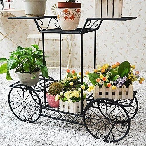 Black, 4-Wheeler Metal Flower Rack Display Plant Stand with 6 Pots Holder Home&Garden