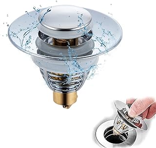 Bathroom Sink Drain Stopper Pop Up Bathtub Sink Strainer with Anti-Clogging Basket,Bathroom Sink Plug, Pop Up Drain Stopper Without Overflow