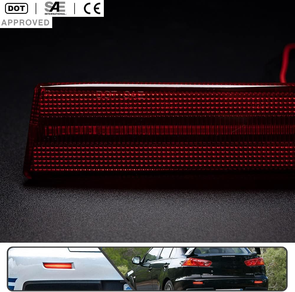 2Pcs Red LED Rear Bumper Reflector Light for 2008-2017 Mitsubishi Lancer Evolution X 2011-2012 Outlander LED Brake Light Tail Light Replace OEM Rear Bumper Reflector Red Lens