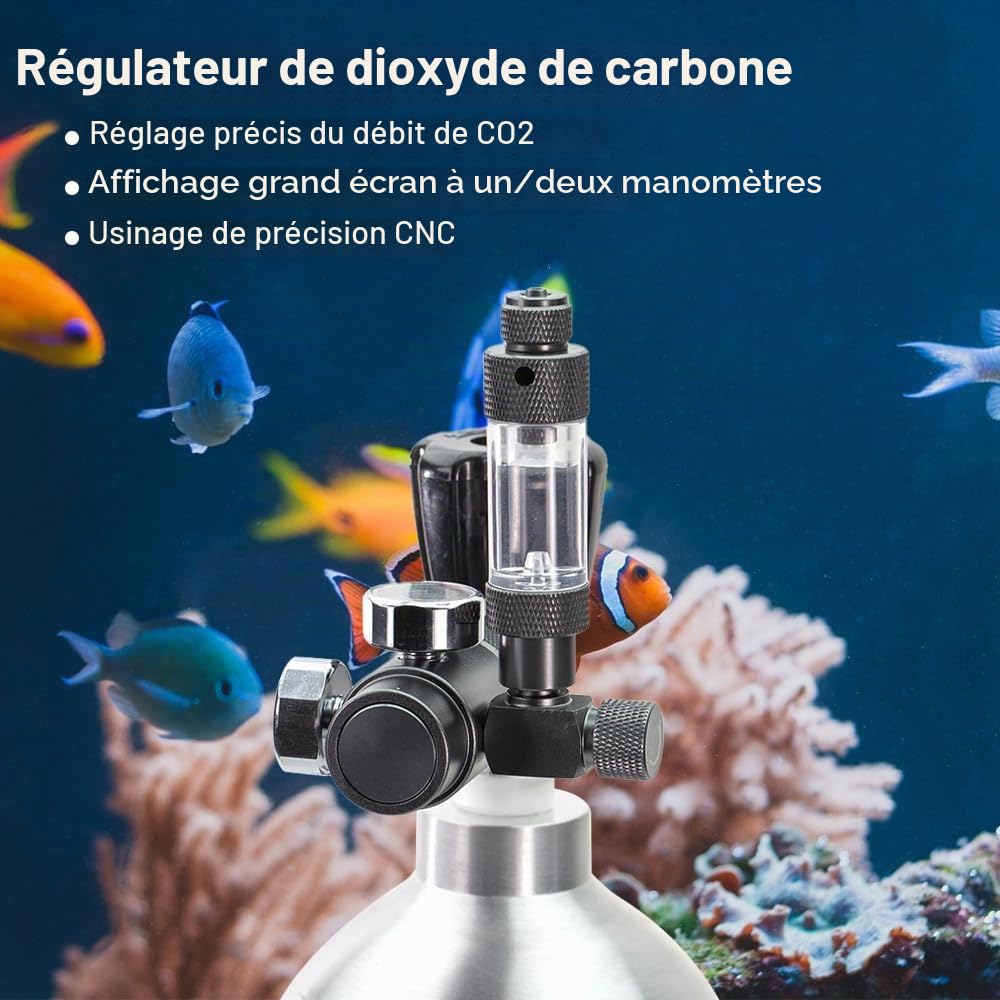 Régulateur de CO2 D'aquarium,Manomètre de CO2 pour Réservoir de Poisson Simple/Double,Pression Réglable pour Système de CO2 de Plantes Aquatiques