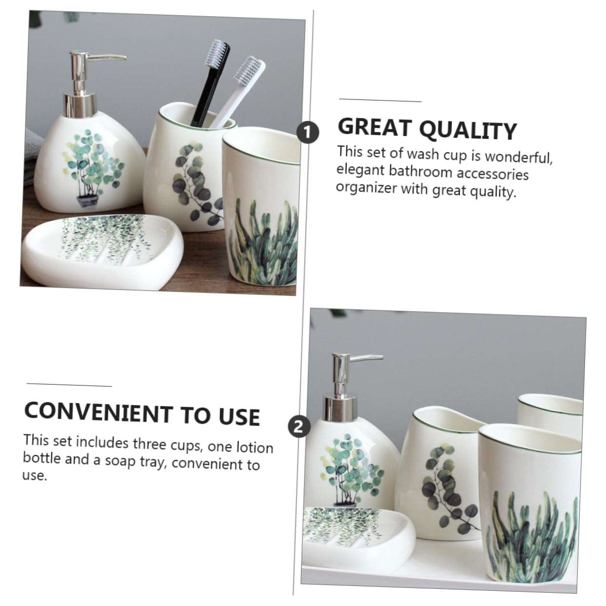 Juego de Accesorios de Baño de 5 Piezas Cerámico Jabonera Vaso para Cepillo de Dientes y Gárgaras Diseño Elegante Accesorio Compacto para Baño para Decorar y Organizar