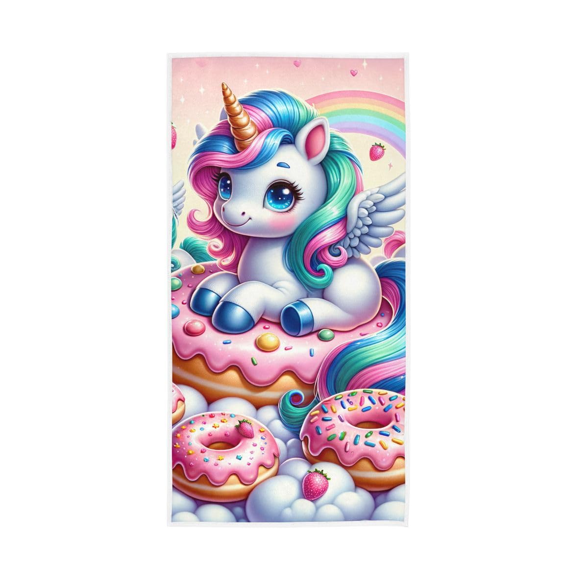 LSRCPD Cute Unicorns and Donuts Hand Towels, Bath Hand Towel 15 x 30 Inches, Absorbent Towels