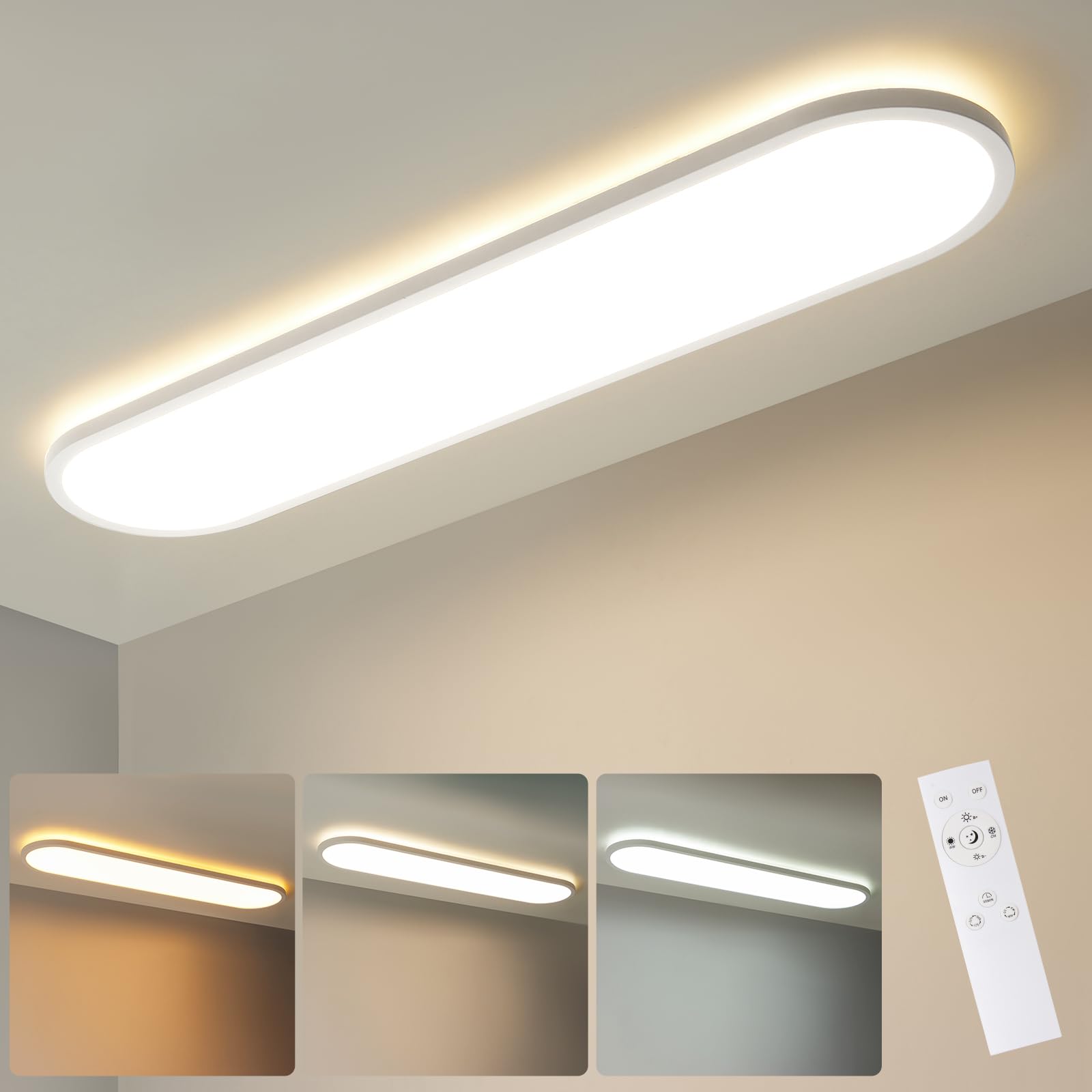 LEZOE LED Deckenlampe dimmbar mit Fernbedienung 80x20x2.9cm, 36W 4500LM 2700K-6500K Deckenleuchte Mit Speicherfunktion, Bürodeckenleuchte LED Panel für Wohnzimmer Schlafzimmer Bad Küche Heimbüro Oval