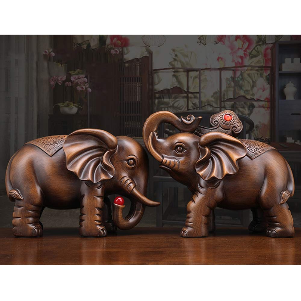 Amazon.co.jp: 風水象の彫像のペアは、中国の樹脂の模造木製の置物の家