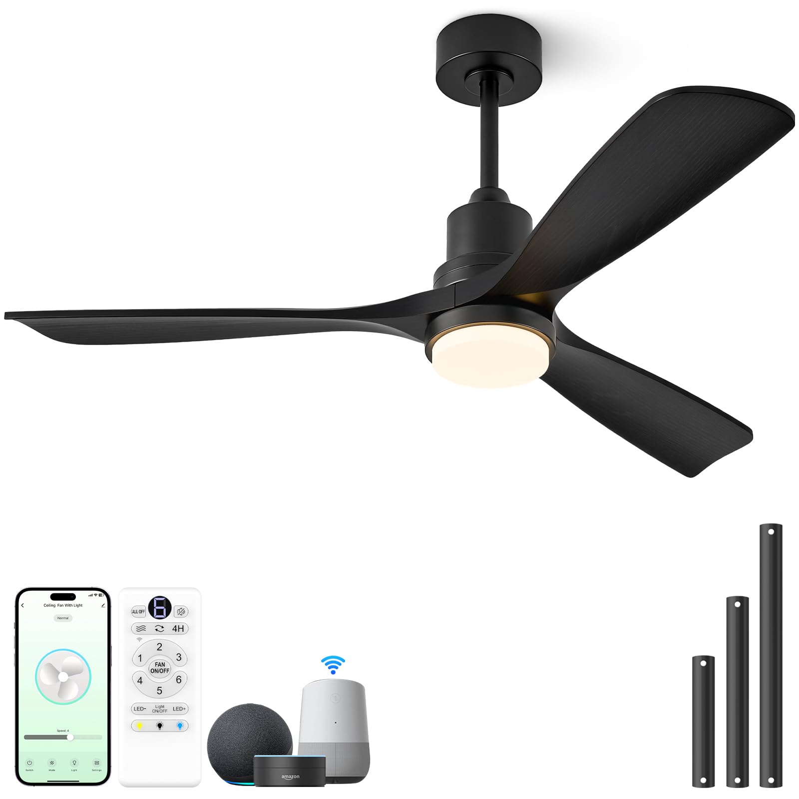 Photo 1 of ** STOCK PHOTO SIMILAR ** ORGINESE 60 inch Smart Ceiling Fan with Lights,Outdoor Ceiling Fan 3 Wood Blades Compatible with Alexa/Gg Voice Control&App&Remote,Quiet DC Motor for Covered Patio Porch Bedroom,Black
