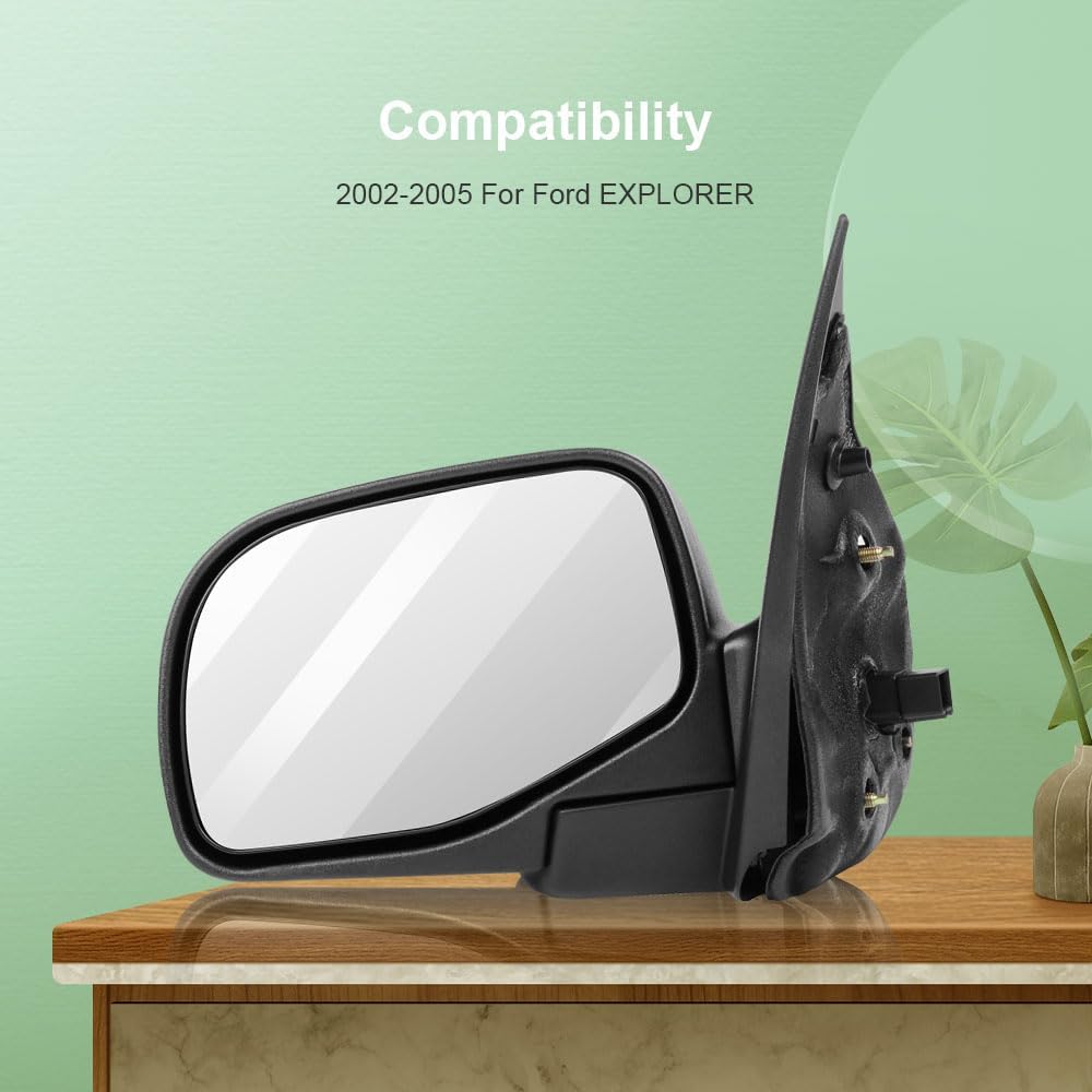 SCITOO Driver Left Side Mirror Flat Side View Mirror Fits for 2002-2005 For Ford Explorer Power Control Puddle Lamp Manual Folding FO1320211 1L2Z17683BAA