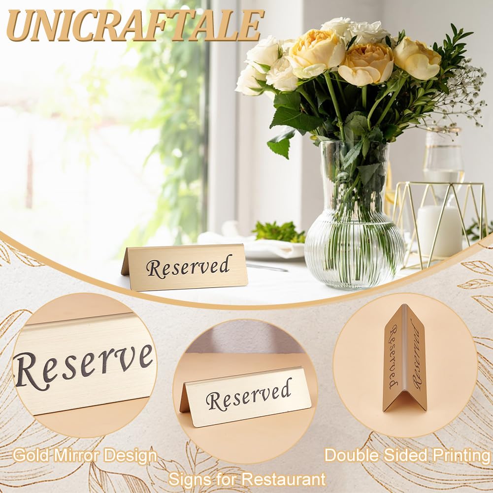 UNICRAFTALE Lot de 5 panneaux de table réservés en acier inoxydable doré pour restaurant, table réservée double face pour entreprise, bureau, mariage, événements