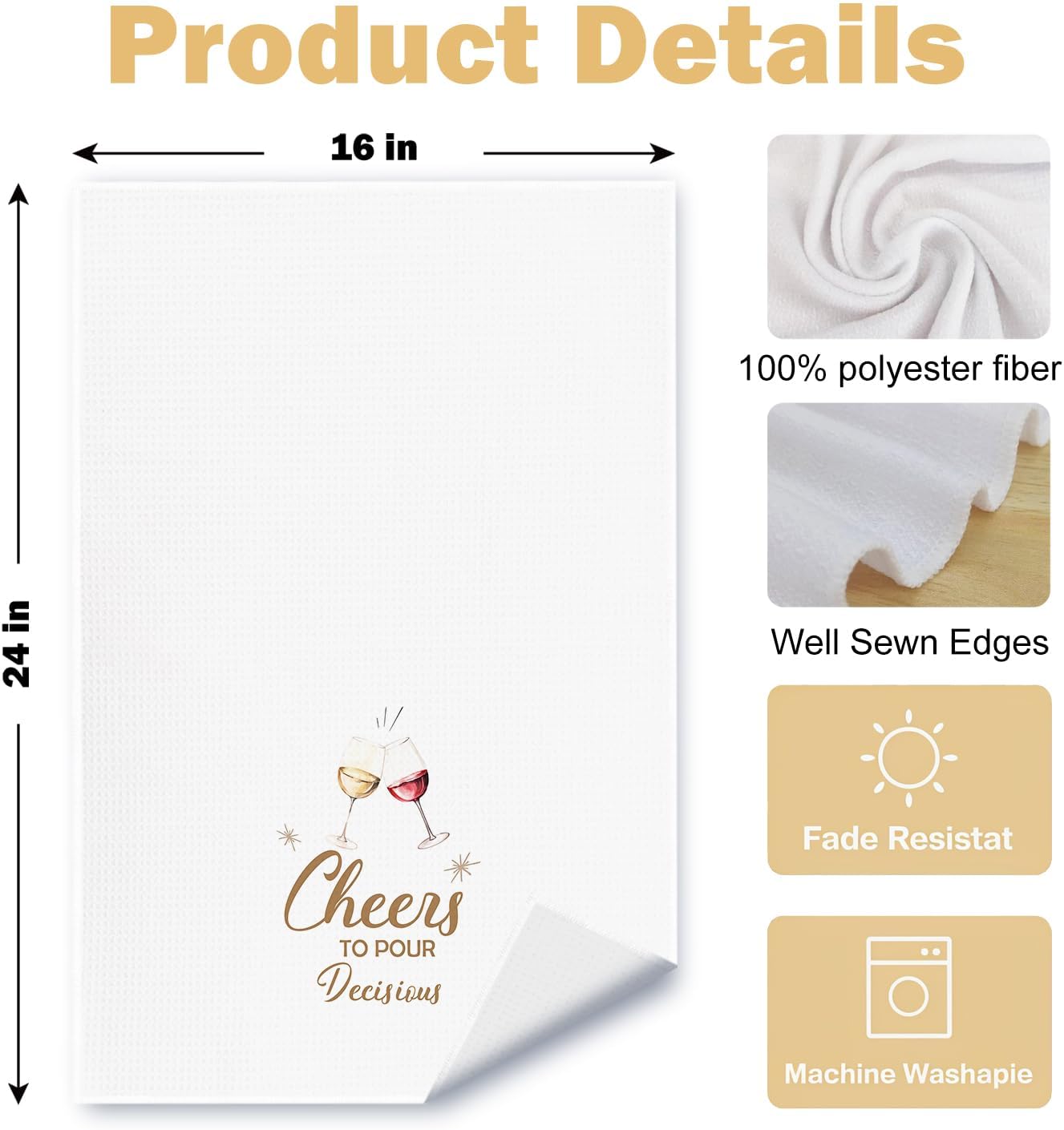 Wine Kitchen Towels Set of 2, Wine Gifts for Lovers Women Dish Tea Bar Towels for Bartender Kitchen Decor, Bartender Gifts Hand Towels for Bar Decor, 16x24 Inches - Image 6