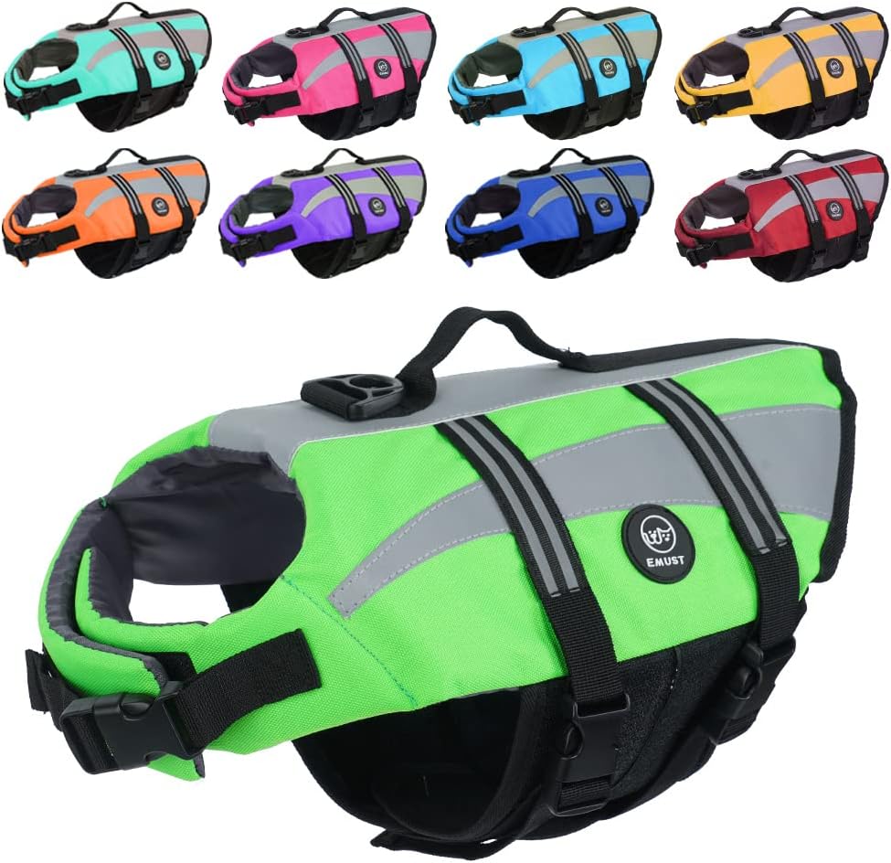 EMUST Dog Life Vests, Adjustable Dog Life Jackets for