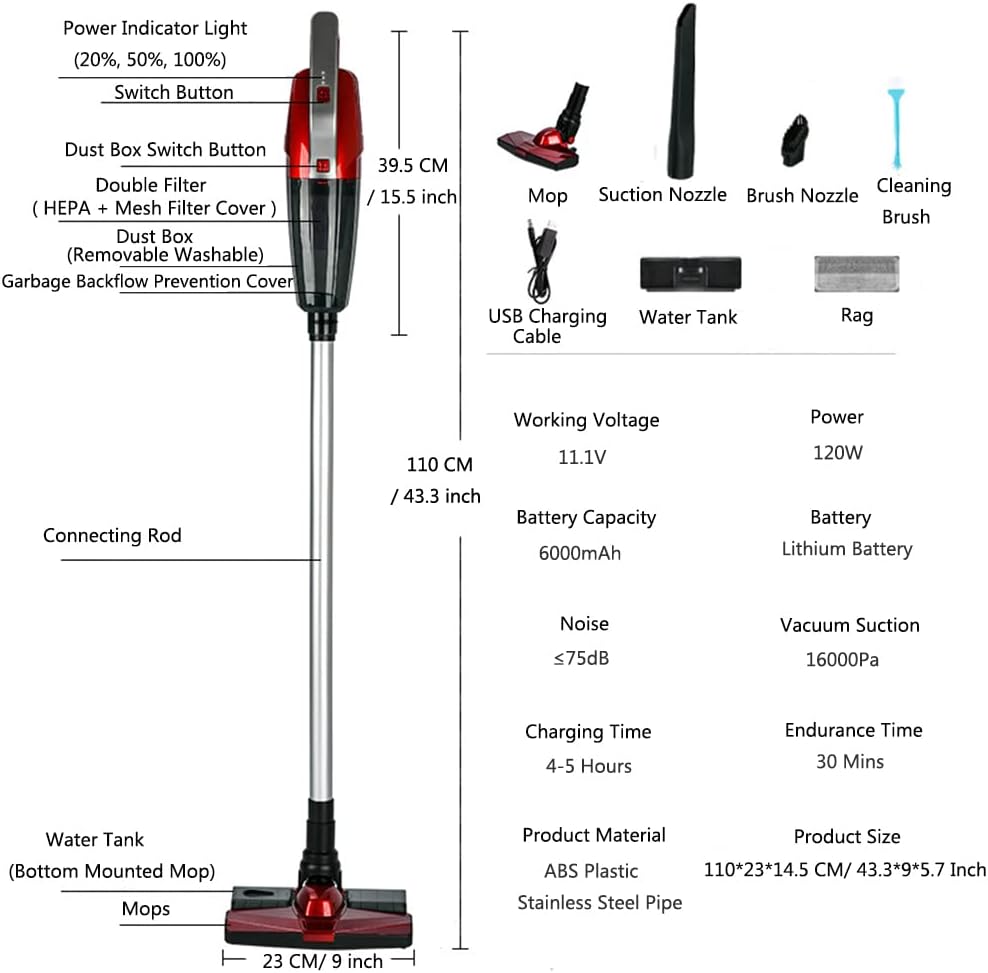 Cordless Wet Dry Vacuum Cleaner and Mop All in One, Light Weight Powerful Stick Vacuum Cleaner and Mop, One-Step Cleaning, Rechargeable Upright Vacuum Cleaner for Home Hard Floor Pet Hair (W