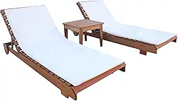 Kit Piscina 2 Espreguiçadeiras com Colchonetes e Mesa Central, Madeira