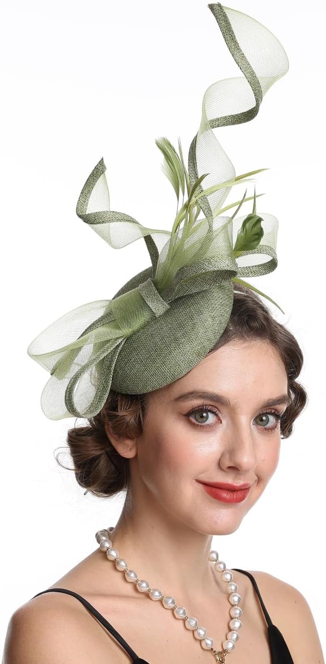 Haojing Feather Fascinator Hat for Women Vintage Bridal Headpiece Wedding Derby Hat