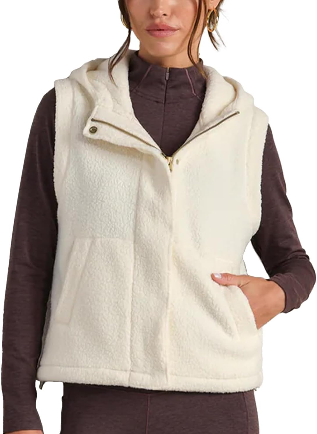 Women Hoodies Fleece Vest Zip Up Sleeveless Casual Sherpa Vests Fuzzy Warm Winter Jackets with Pockets