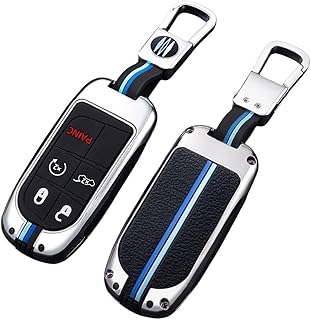 OTMIK Zinc Alloy Car Key Cover Case fit for Jeep Renegade Compass Chrysler 300C with Fluorescent Silicone Buttons (Silver Color 5 Buttons)