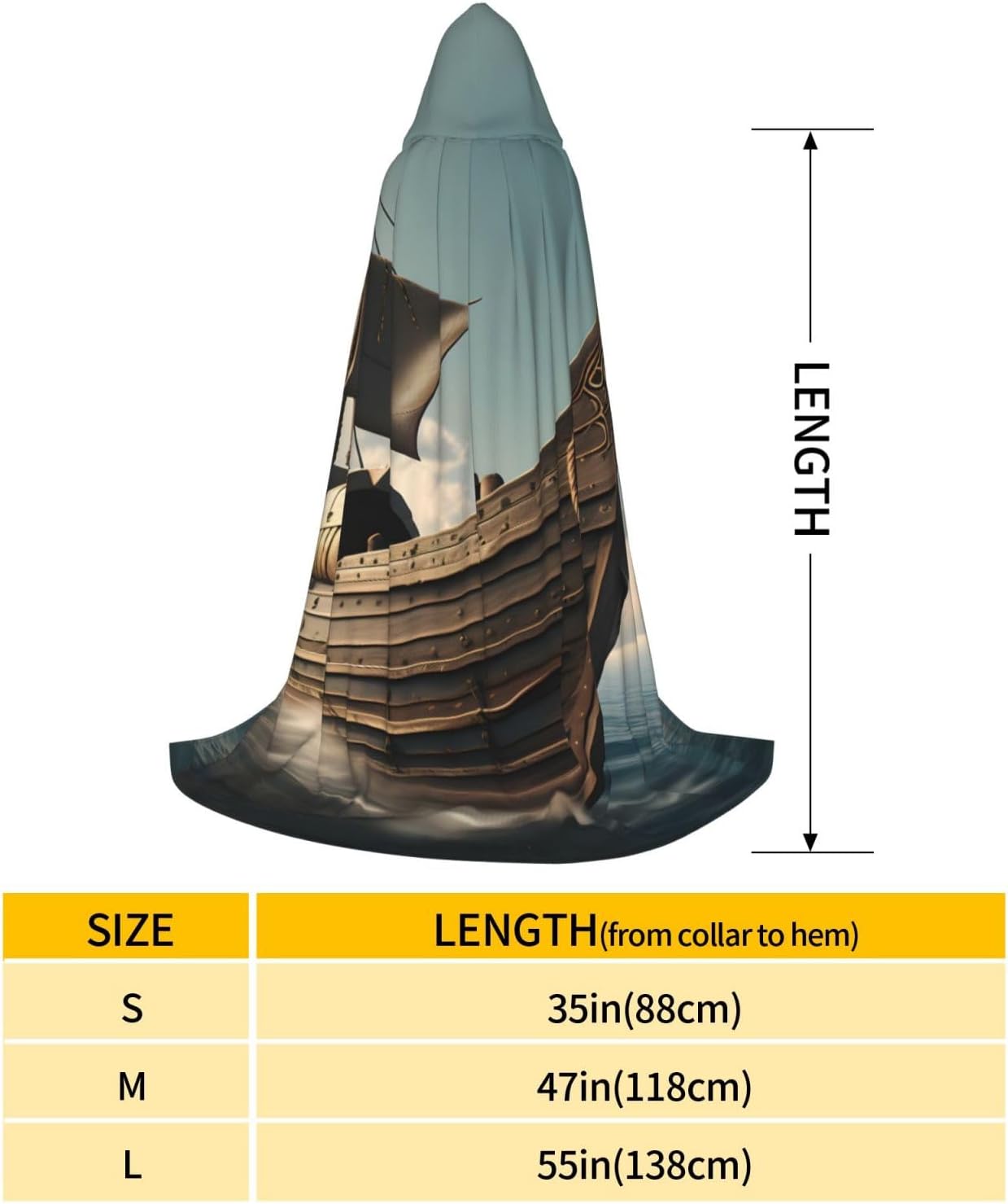 Old Viking Boat Print Renaissance Hooded Cloak Costume Clothes Halloween Medieval Costume Cape for Women Men