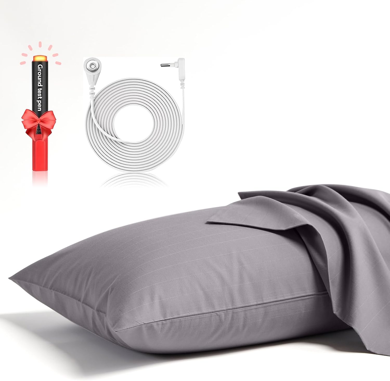 1PC Grounding Pillowcase 10% Pure Silver Fiber+90% Cotton, Grounding at Home-Make You Healthier's Earth Connected Pillow Cover with Grounding Cord Included (Deep Grey, 20x36in)