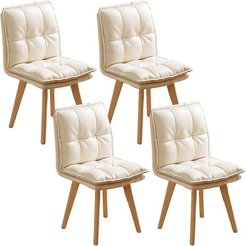 JKGHK Dining Chairs, 360° Swivel Room Chairs, Upholstered Kitchen Side Chair, Armless Leather Leisure Chair with Solid Wood Legs, for Sofa Side,