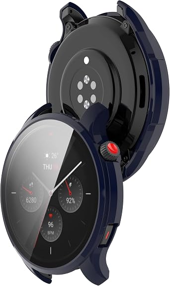 Compatible with Amazfit GTR 4 Case Cover, Scratch-Resistant PC Protective Case with HD Tempered Glass Screen Protector for Amazfit GTR 4 Smartwatch (Blue)