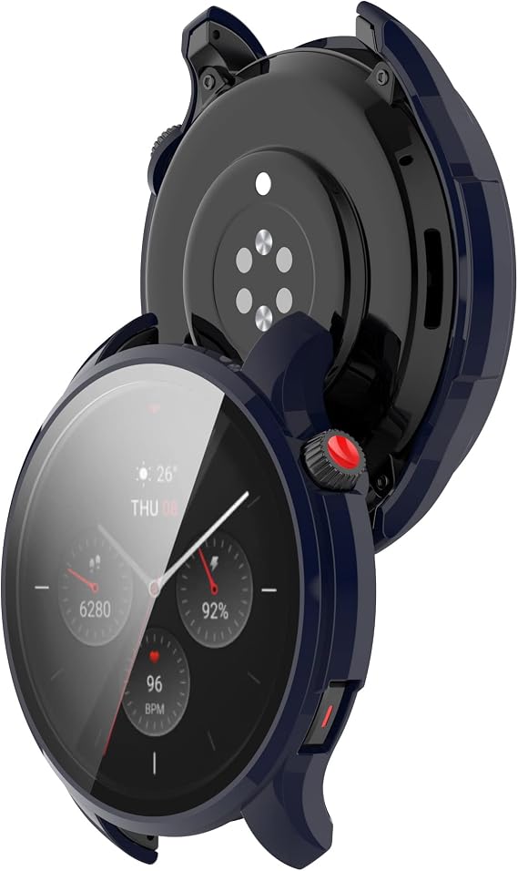 Compatible with Amazfit GTR 4 Case Cover, Scratch-Resistant PC Protective Case with HD Tempered Glass Screen Protector for Amazfit GTR 4 Smartwatch (Blue)