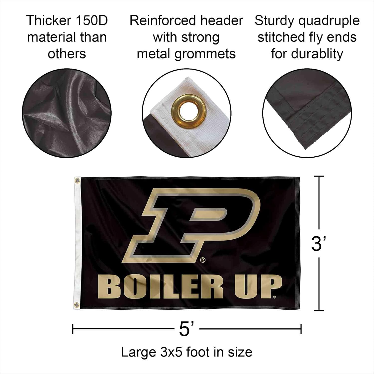 College Flags & Banners Co. Purdue University Boiler Up Flag and Pole Bracket Mount Bundle